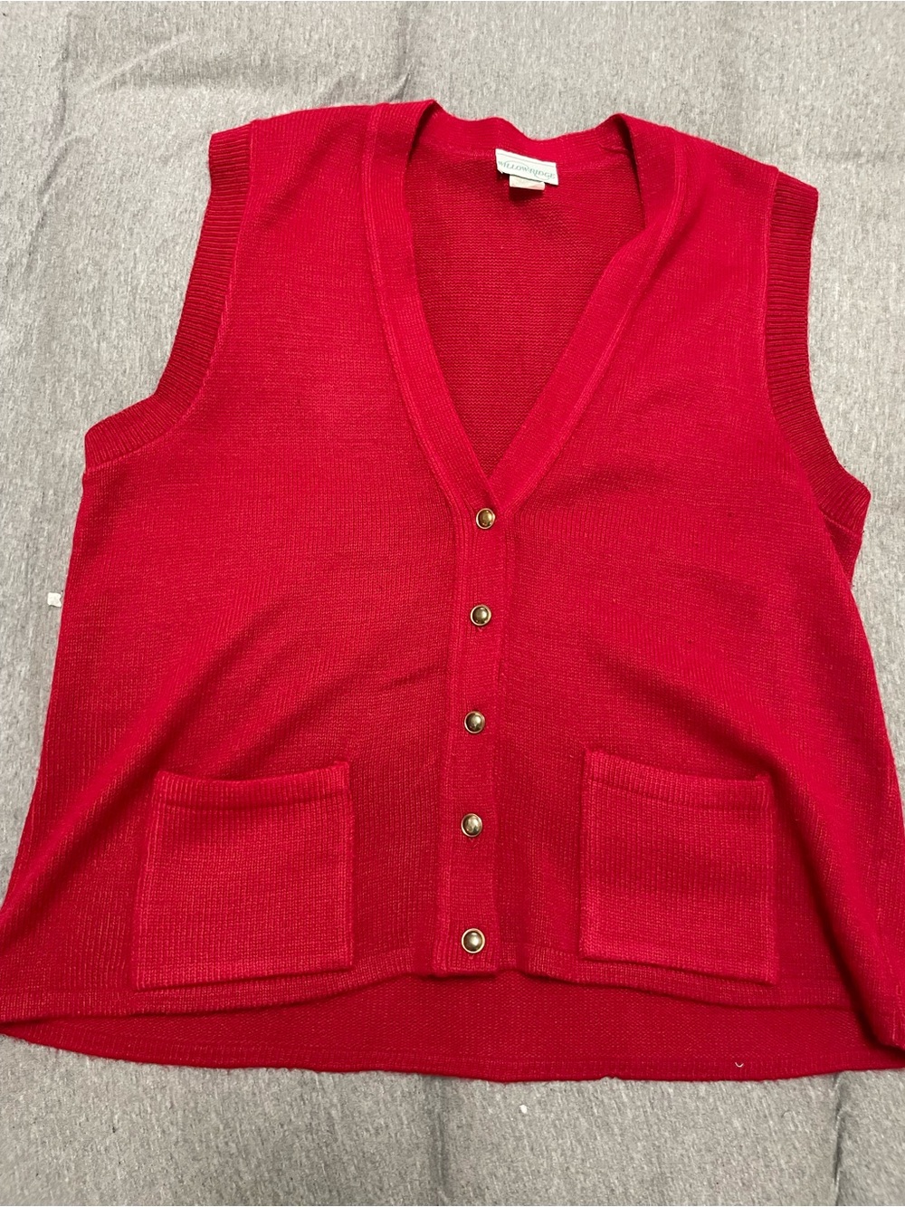 Vintage Willow Ridge Red Knit Button Front Sweater Vest Pockets Size L